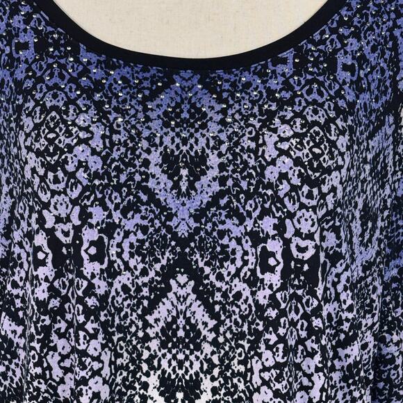 JM Collection X-Large Top Embellished Stretch Geometric Batwing Boat Neck Multi - Picture 6 of 8